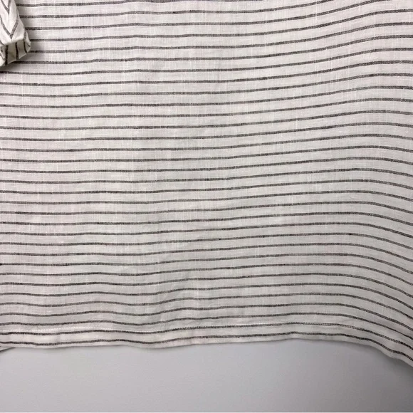 thesalting 100% Linen Striped White and Black Flap Pocket Minimalist Modern Top - Picture 7 of 13